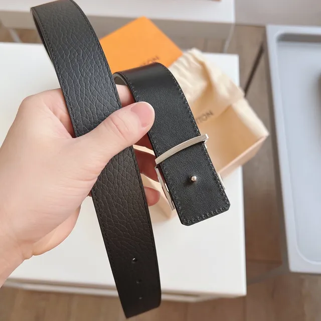 Louis Vuitton Interlocking LV Buckle حزام جلد أسود pebble 5