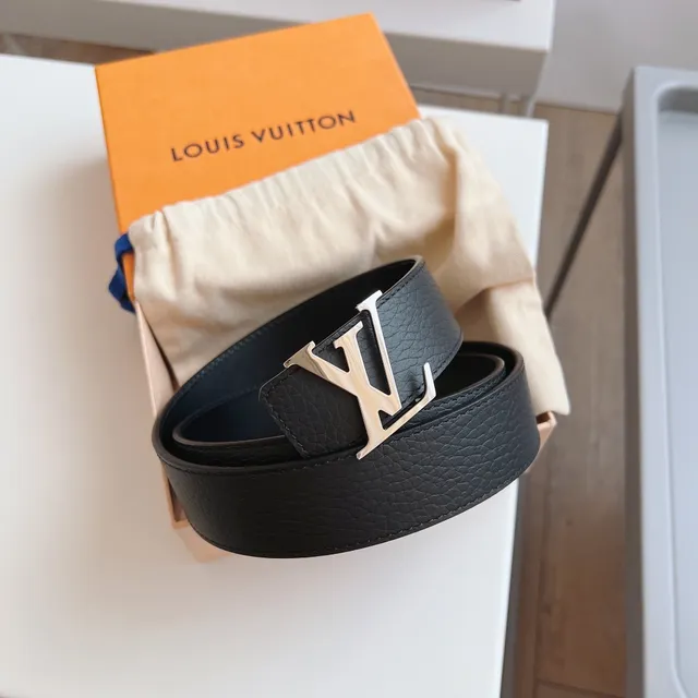Louis Vuitton Interlocking LV Buckle حزام جلد أسود pebble 7