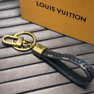 Louis Vuitton Key Holder Black Gold Braided Leather Aged Brass Hardware Crossbody Bag