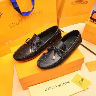 Louis Vuitton লোফার কালো অরেঞ্জ মোনোগ্রাম-এমবসড চামড়া নটড বাউ ডিটেল লোফার