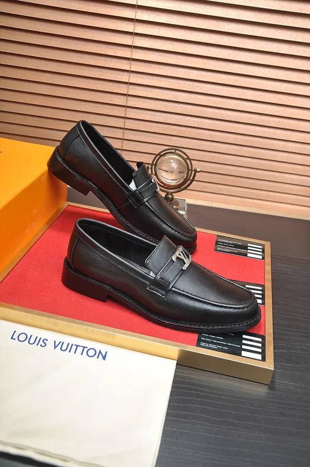Louis Vuitton Loafer Black Pebbled Leather LV Buckle Loafers 5