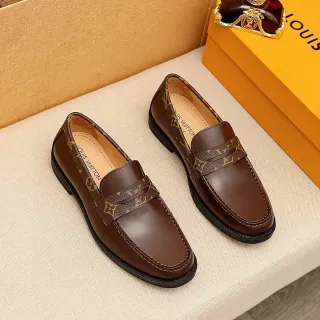 Louis Vuitton লোঅফার ব্রাউন বেইজ স্মুথ লেদার মোনোগ্রাম ক্যানভাস স্ট্র্যাপ লোঅফার