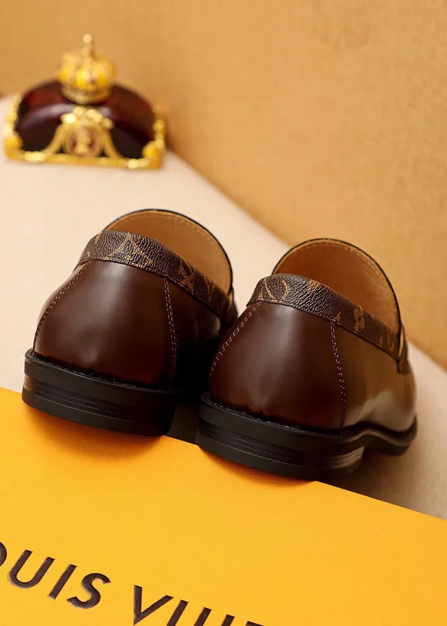 Louis Vuitton Loafer Brown Beige Smooth Leather Monogram Canvas Strap Loafer 2