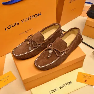 Louis Vuitton Loafer Marron Beige Daim Costuré Moc-Toe