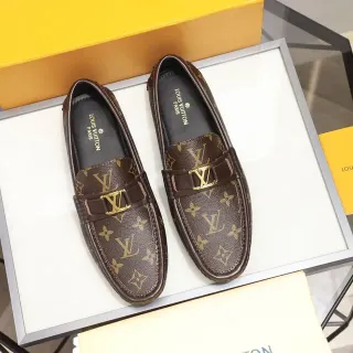 Louis Vuitton Mocasin Marrón Dorado Lona Monograma LV Hebilla Mocasin