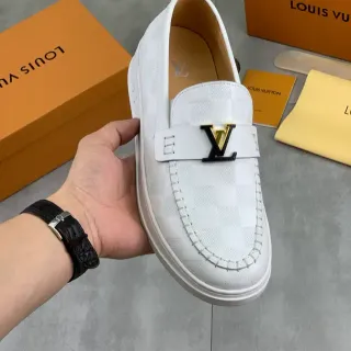 Louis Vuitton Mocasin Blanco Cuadriculado Damier Cuero