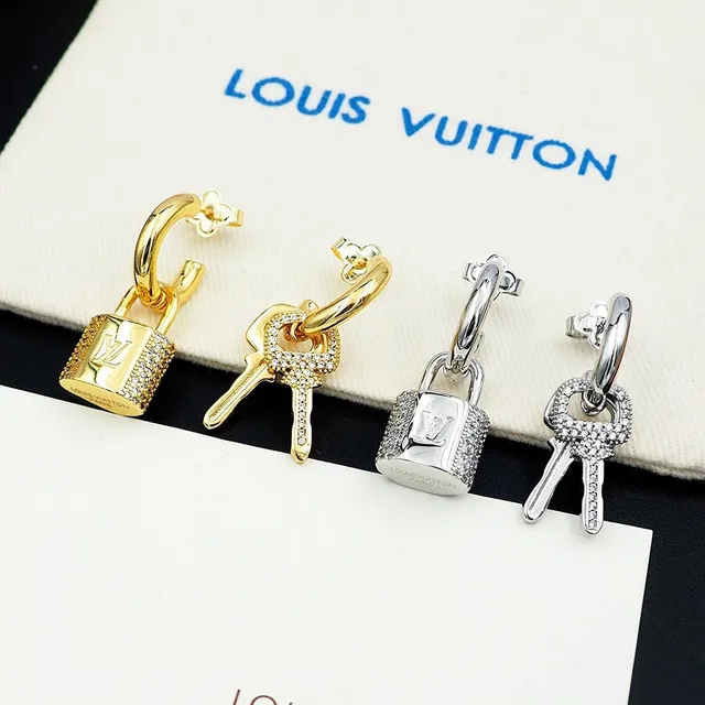 Louis Vuitton Lock and Key Pavé Crystal Gold Earrings 4