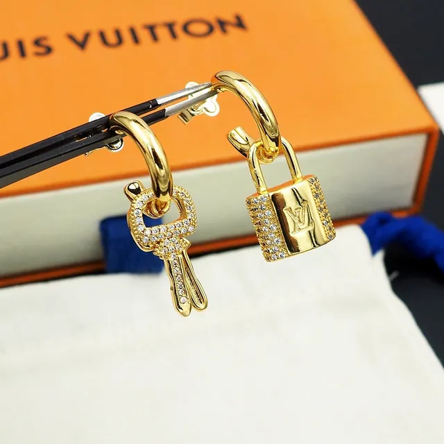 Louis Vuitton Lock and Key Pavé Crystal Gold Earrings 6