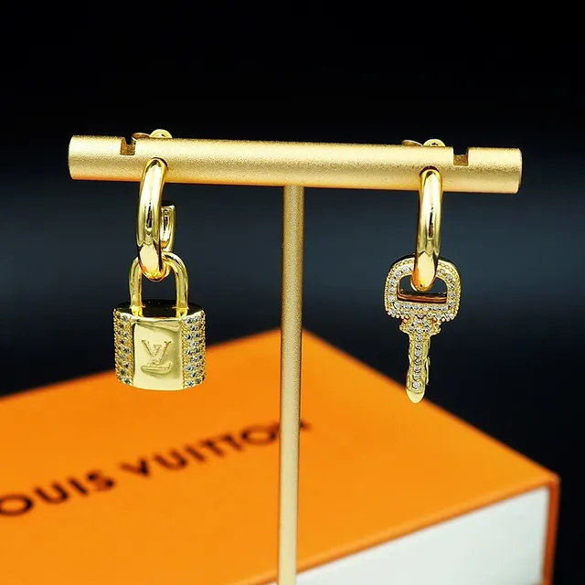 Louis Vuitton Lock and Key Pavé Crystal Gold Earrings 7
