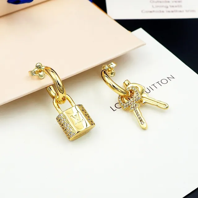 Louis Vuitton Lock and Key Pavé Crystal Gold Earrings 8