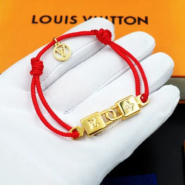 Louis Vuitton Lock-Style Braided Red Cord Gold-Tone Bracelet 3