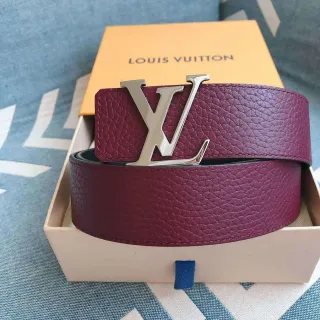 Louis Vuitton LV 酒红色粒面皮革皮带