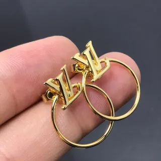 لويس فيتون LV أقراط حلق دائري ذهبي