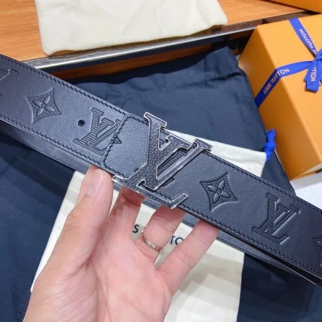 Louis Vuitton LV Initiales Embossed Monogram Black Leather Belt 4