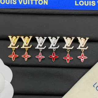 Brincos de Flor Louis Vuitton LV Monogram Pavé Crystal e Esmalte Vermelho