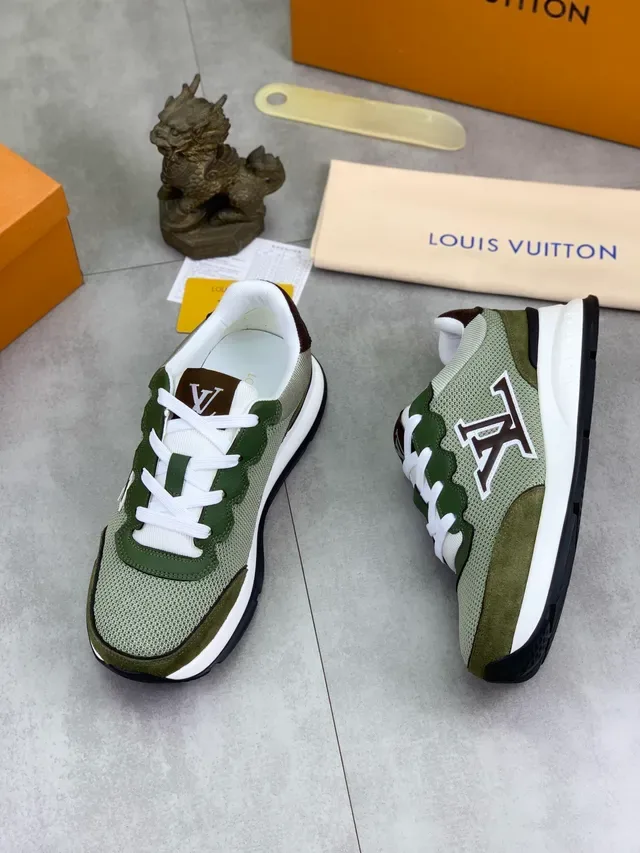 路易威登 LV Trainer 军绿色白色 网布与麂皮叠加 oversized 单色字母图案 生活方式运动鞋 5