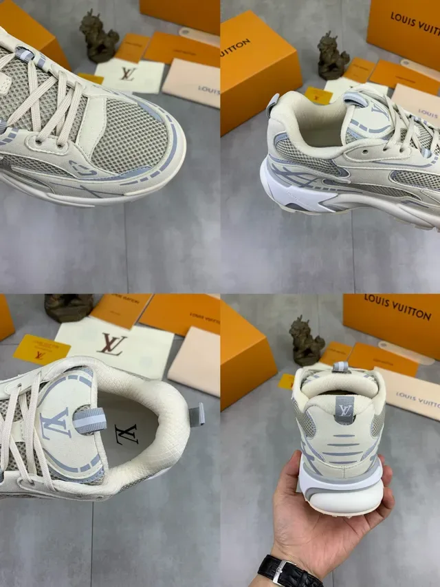 Louis Vuitton LV Trainer Beige Gray Chunky Sole Mesh And Synthetic Overlay Lifestyle Sneakers 2