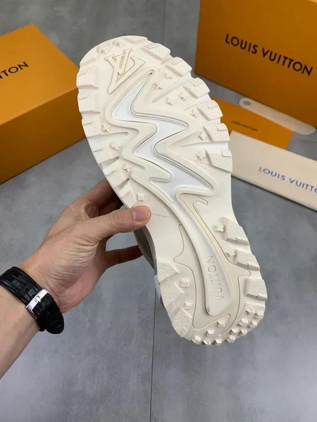 Louis Vuitton LV Trainer Beige Gray Chunky Sole Mesh And Synthetic Overlay Lifestyle Sneakers 3