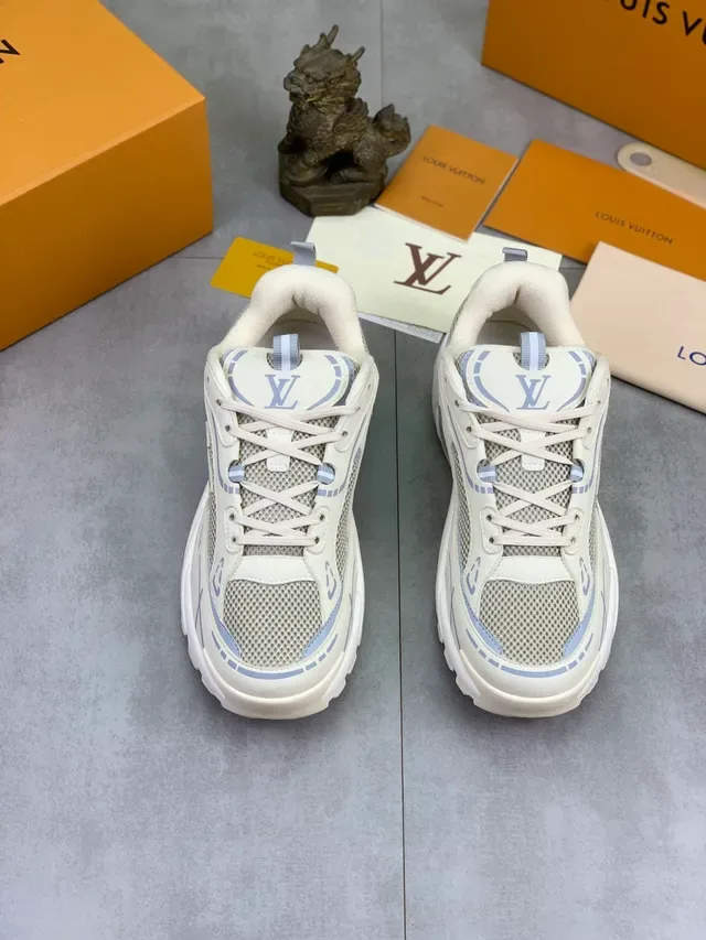 Louis Vuitton LV Trainer Beige Gray Chunky Sole Mesh And Synthetic Overlay Lifestyle Sneakers 5