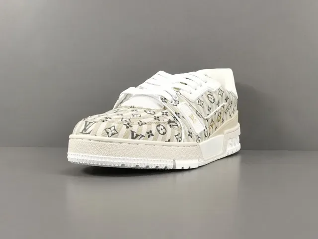 Louis Vuitton LV Trainer Beige Blanco Monogram Canvas Upper Suela Gruesa Multicapa Lifestyle Sneakers 15
