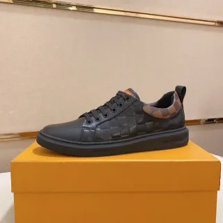 Louis Vuitton LV Trainer Zapatillas Lifestyle Negras y Marrones Low-Top de Cuero y Damier Canvas