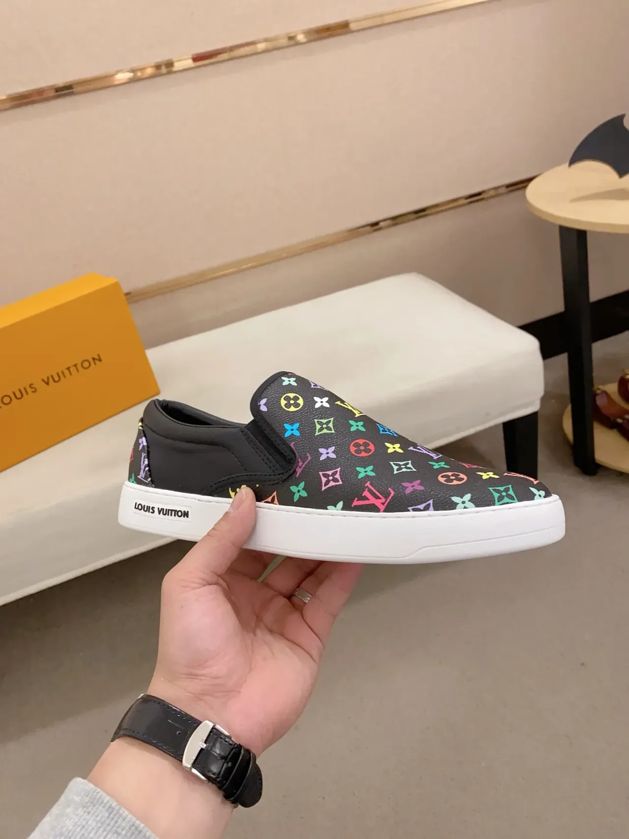 Louis Vuitton LV Trainer Black Multicolor Slip-On Monogram-Printed Lifestyle Sneakers 4