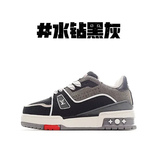 Louis Vuitton LV Trainer Black White Layered Mesh-Suede Upper Monogram Plaque Strap Lifestyle Sneakers 3