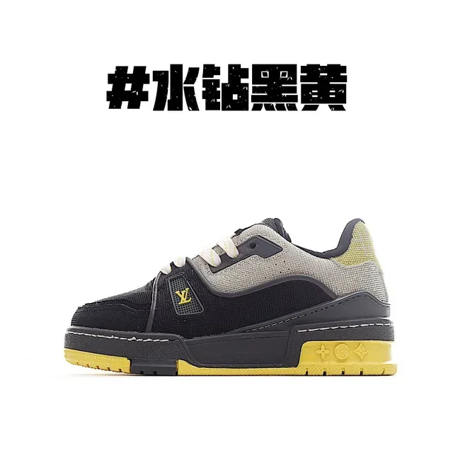 Louis Vuitton LV Trainer Black White Layered Mesh-Suede Upper Monogram Plaque Strap Lifestyle Sneakers 5