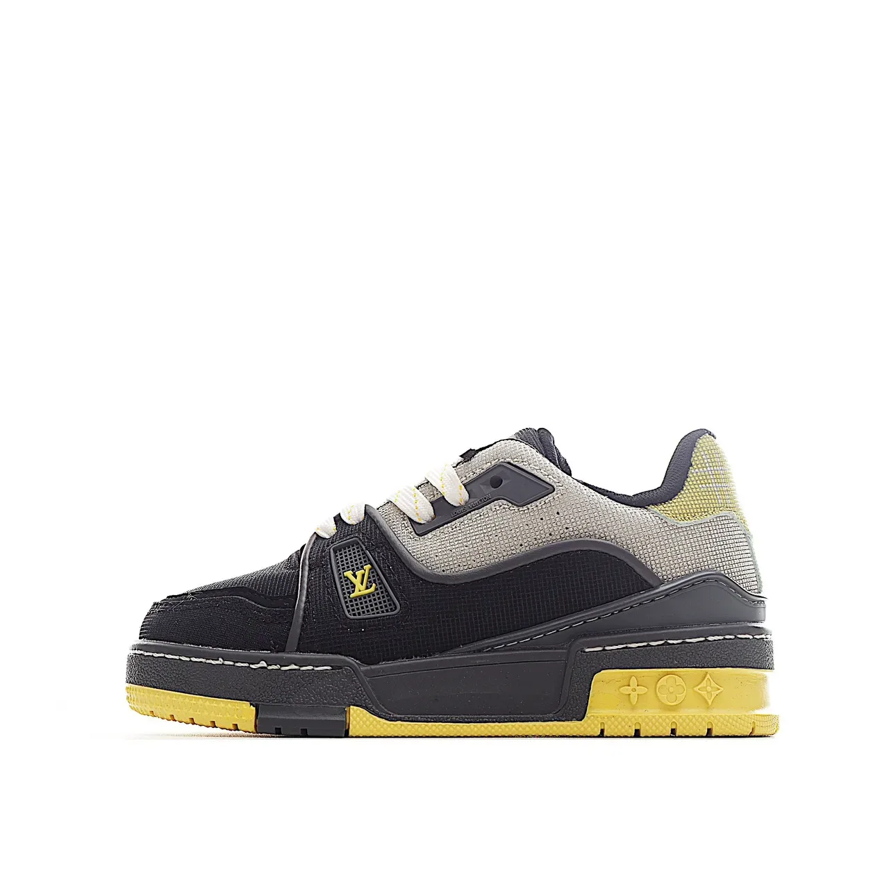 Louis Vuitton LV Trainer Black White Layered Mesh-Suede Upper Monogram Plaque Strap Lifestyle Sneakers 9