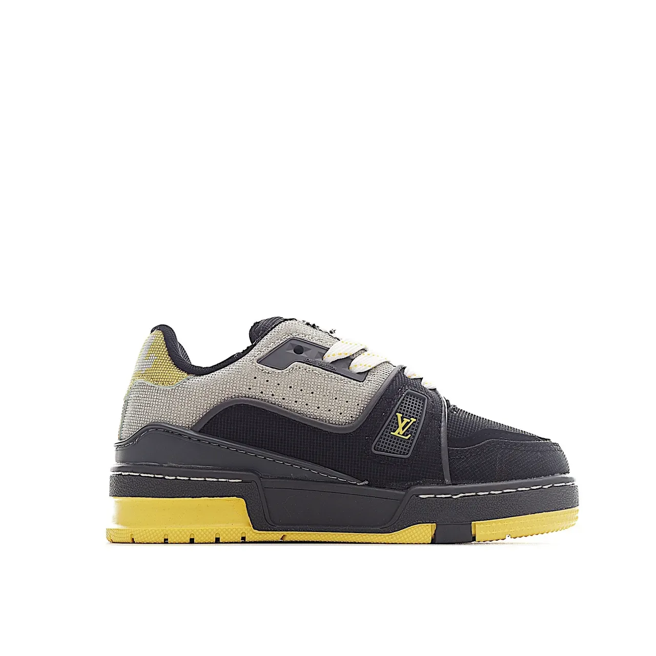 Louis Vuitton LV Trainer Black White Layered Mesh-Suede Upper Monogram Plaque Strap Lifestyle Sneakers 10