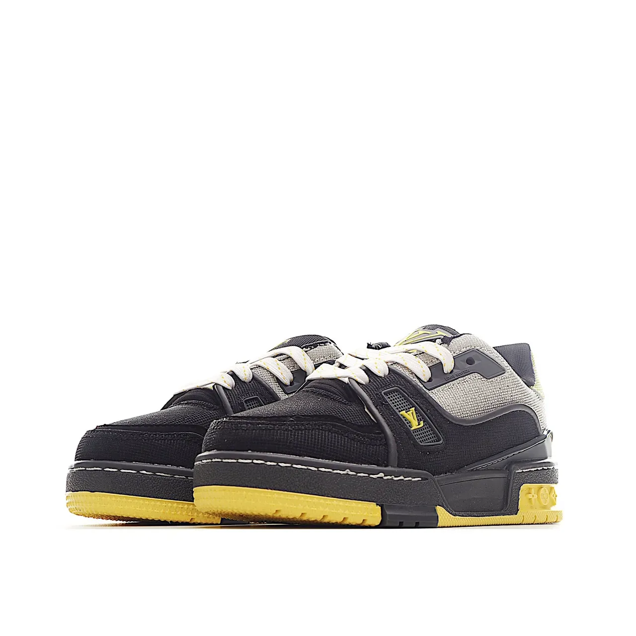 Louis Vuitton LV Trainer Black White Layered Mesh-Suede Upper Monogram Plaque Strap Lifestyle Sneakers 11
