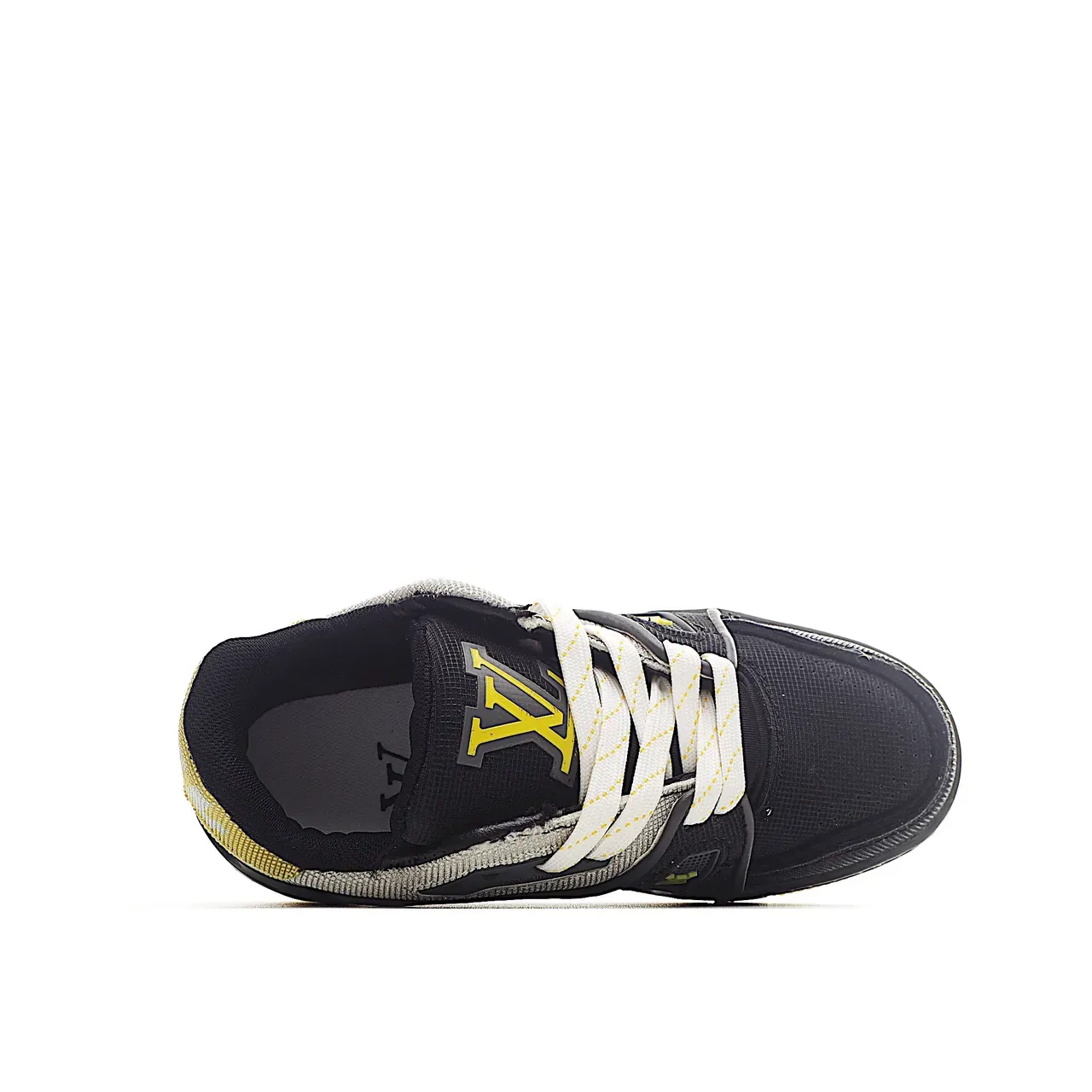 Louis Vuitton LV Trainer Black White Layered Mesh-Suede Upper Monogram Plaque Strap Lifestyle Sneakers 12