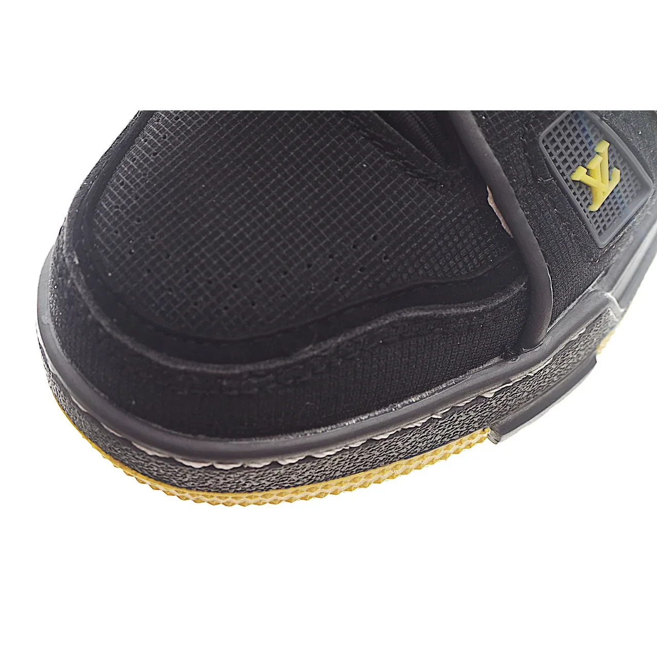 Louis Vuitton LV Trainer Black White Layered Mesh-Suede Upper Monogram Plaque Strap Lifestyle Sneakers 16