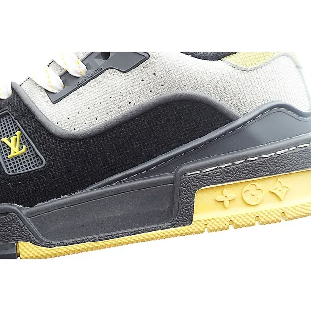 Louis Vuitton LV Trainer Black White Layered Mesh-Suede Upper Monogram Plaque Strap Lifestyle Sneakers 17