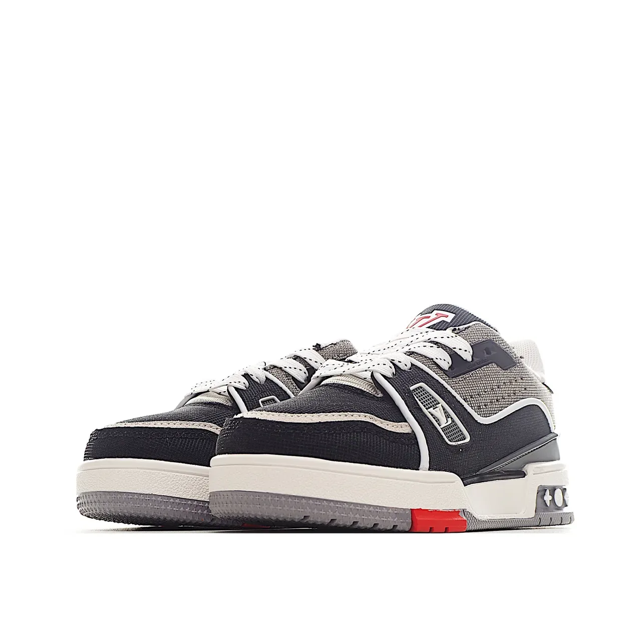 Louis Vuitton LV Trainer Black White Layered Mesh-Suede Upper Monogram Plaque Strap Lifestyle Sneakers 18