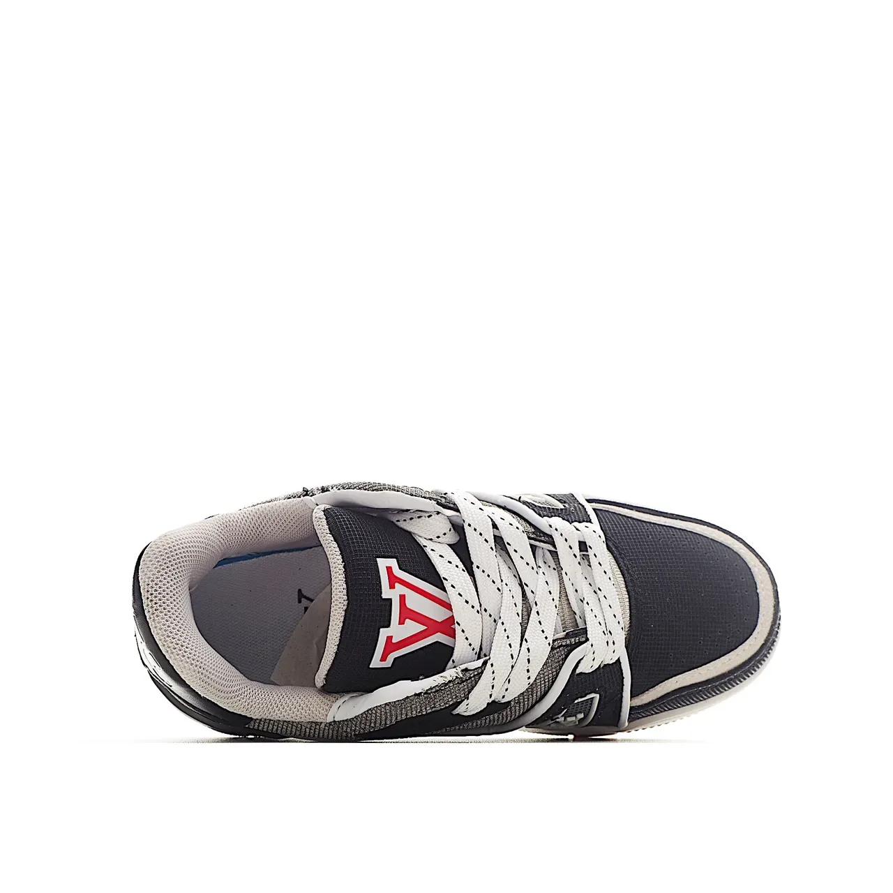 Louis Vuitton LV Trainer Black White Layered Mesh-Suede Upper Monogram Plaque Strap Lifestyle Sneakers 20