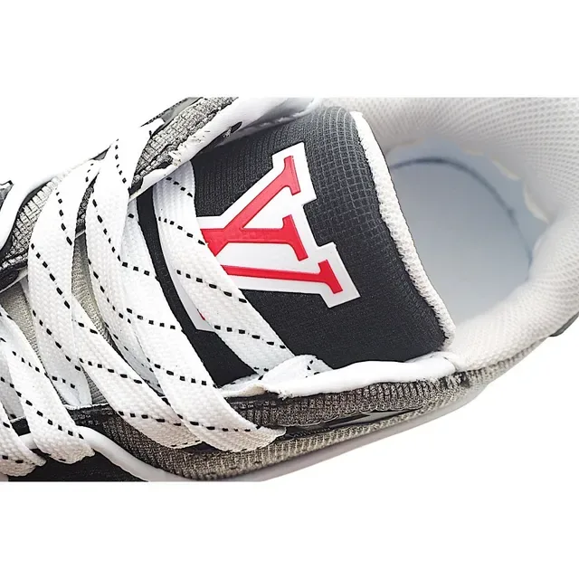 Louis Vuitton LV Trainer Black White Layered Mesh-Suede Upper Monogram Plaque Strap Lifestyle Sneakers 24