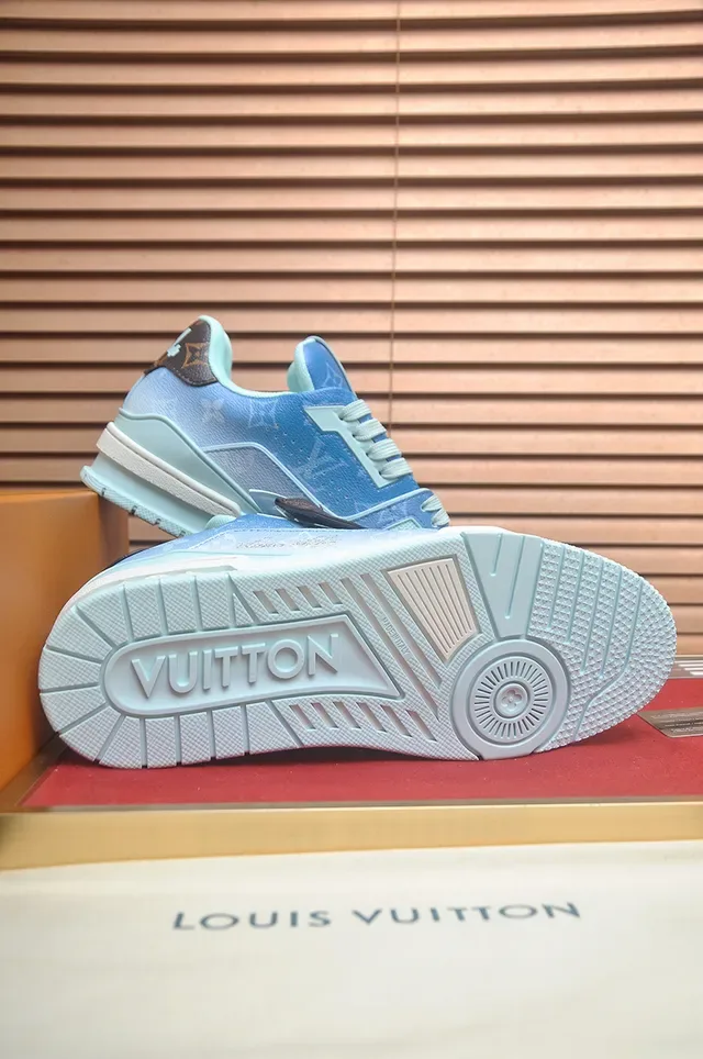 Louis Vuitton LV Trainer Blue Beige Monogram Canvas Upper Layered Sculpted Midsole Lifestyle Sneakers 3