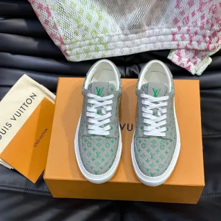 Louis Vuitton LV Trainer cinza verde estampado com monograma couro Low-Top Cupsole Lifestyle Sneakers