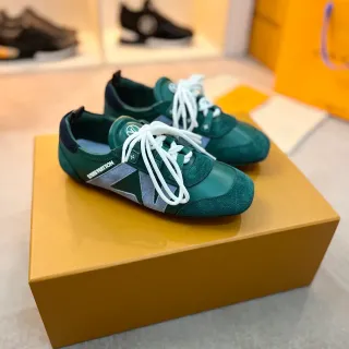 Louis Vuitton LV Trainer Verde Cinza Low-Top Material Misto Sneakers Lifestyle