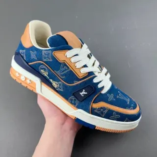 Louis Vuitton LV Trainer Navy Beige Denim Upper Monogram Print Lifestyle Zapatillas