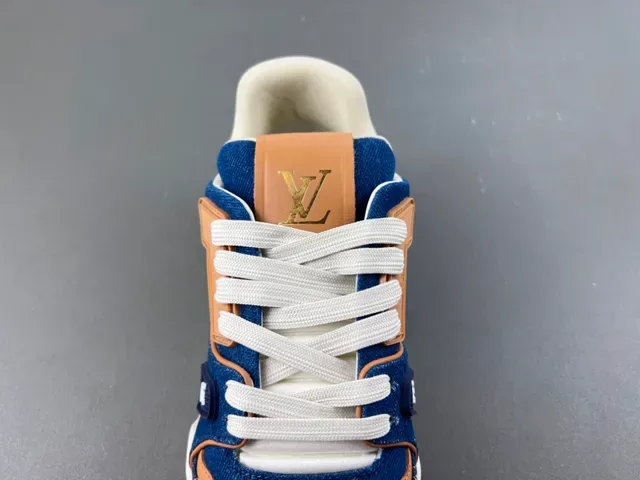Louis Vuitton LV Trainer Navy Beige Denim Upper Monogram Print Lifestyle Tênis 6
