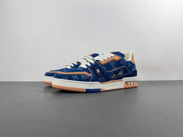 Louis Vuitton LV Trainer Navy Beige Denim Upper Monogram Print Lifestyle Tênis 10