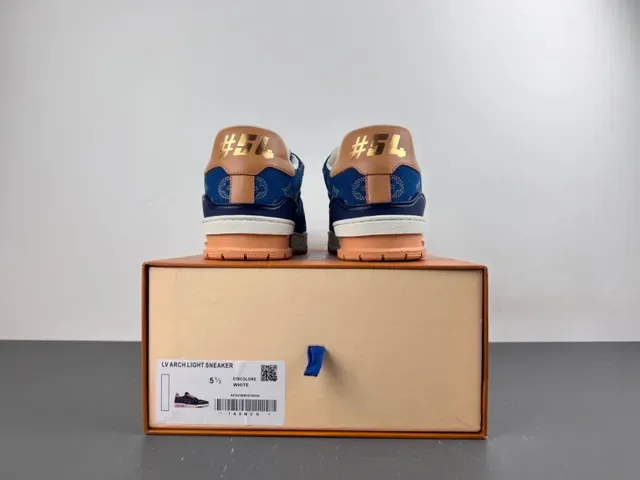 Louis Vuitton LV Trainer Navy Beige Denim Upper Monogram Print Lifestyle Tênis 16