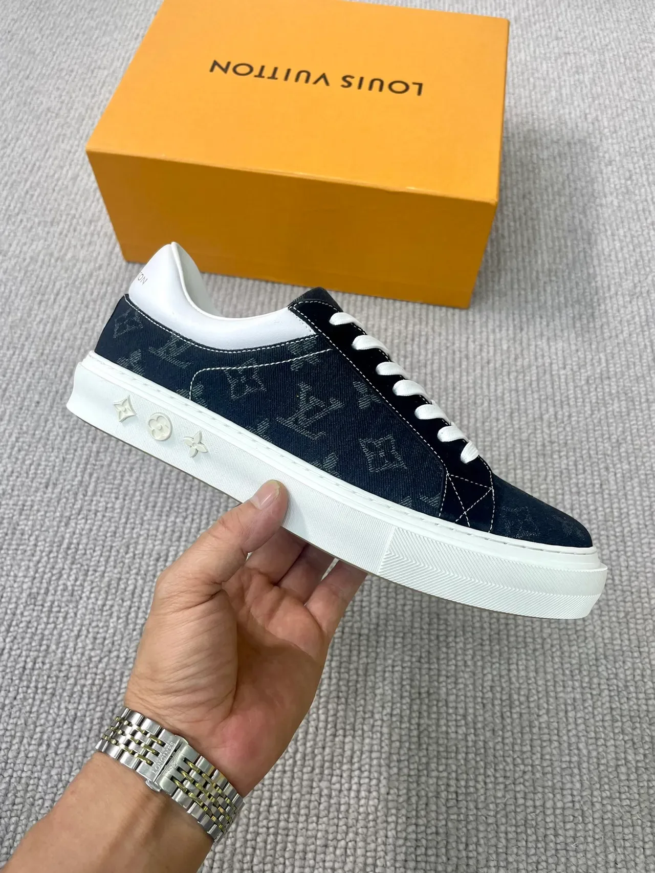 Louis Vuitton LV Trainer Sneakers Lifestyle Navy White Monogram Canvas Cupsole 5