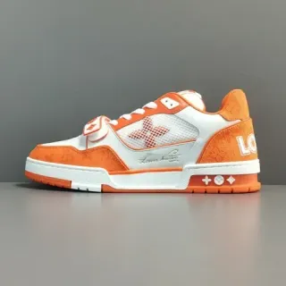 Louis Vuitton LV Trainer Tênis Lifestyle Laranja Branco Low-Top Camadas Textil-Couro-Mesh