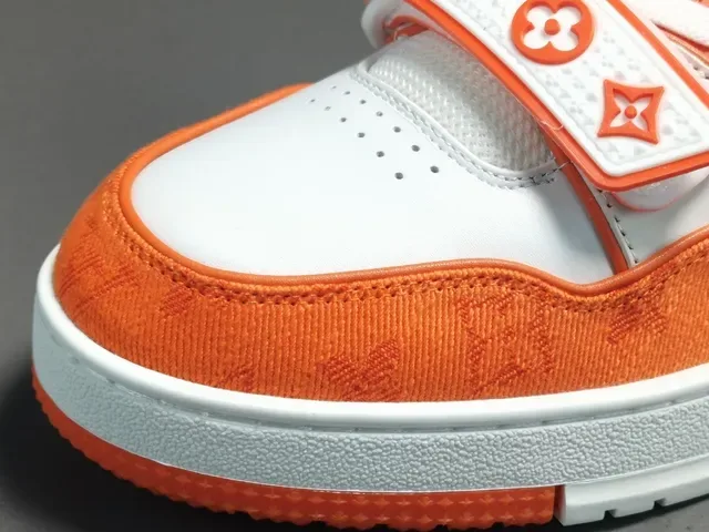 Louis Vuitton LV Trainer Zapatillas Lifestyle Naranja y Blanco Low-Top de Capas Textil-Cuero-Malla 5