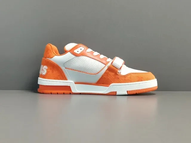 Louis Vuitton LV Trainer Zapatillas Lifestyle Naranja y Blanco Low-Top de Capas Textil-Cuero-Malla 12