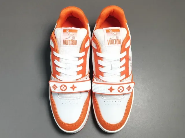 Louis Vuitton LV Trainer Zapatillas Lifestyle Naranja y Blanco Low-Top de Capas Textil-Cuero-Malla 18