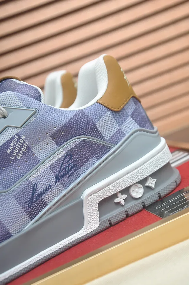 Louis Vuitton LV Trainer Purple Gray Monogrammed Canvas Upper Layered Geometric Midsole Lifestyle Sneakers 2